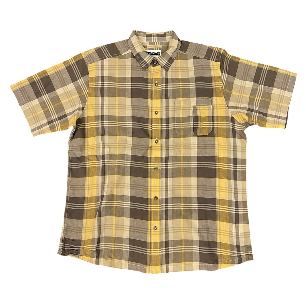 Mountain Khakis Button Down Mens Medium Yellow‎ Plaid Short Sleeve Cotton Shirt